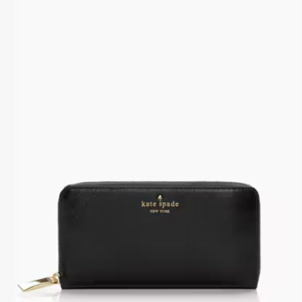 KATE SPADE BLACK AND GOLD LONG LEATHER ZIPPER WALLET